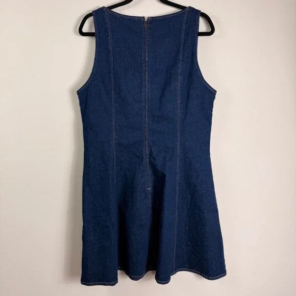 Abercrombie & Fitch Mila Dark Wash Denim Square Neck Mini Dress Size XL Tall - Picture 6 of 14